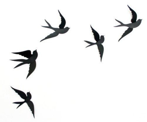 Set of black polypropylene swallow wall art, measuring 150 mm wide, perfect for adding elegance to any living space.