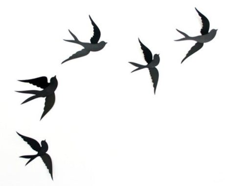 Set of black polypropylene swallow wall art, measuring 150 mm wide, perfect for adding elegance to any living space.