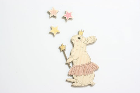 Handcrafted pine wall art featuring charming Bellarina bunnies for a cozy, rustic home decor accent.