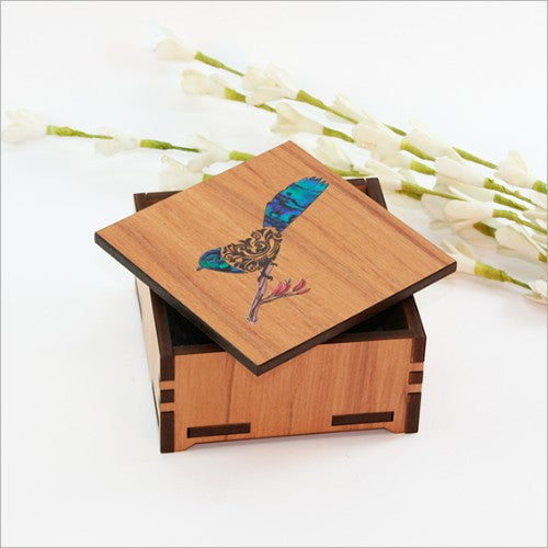 Elegant small trinket box in Silver Beech with paua inlay, perfect for storing jewelry and keepsakes.
