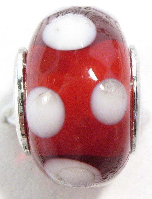 Bead - Red with Wht Dots 4pcs/Bag - Red-White