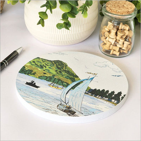 Embossed canvas wall art featuring a picturesque view of Mount Maunganui for elegant home decor.