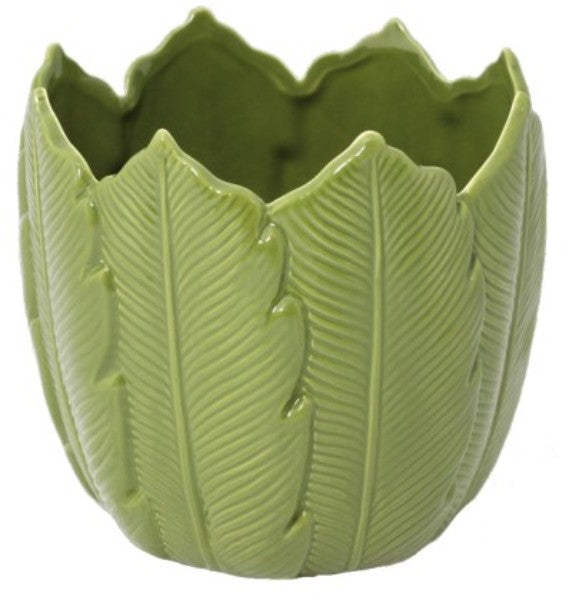 Ceramic Pot in Leaf Design (Green)