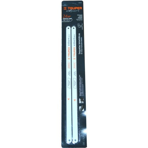 Truper bimetal hacksaw blades, 24T x 12-inch, durable, precise, for cutting metal, wood, and masonry.