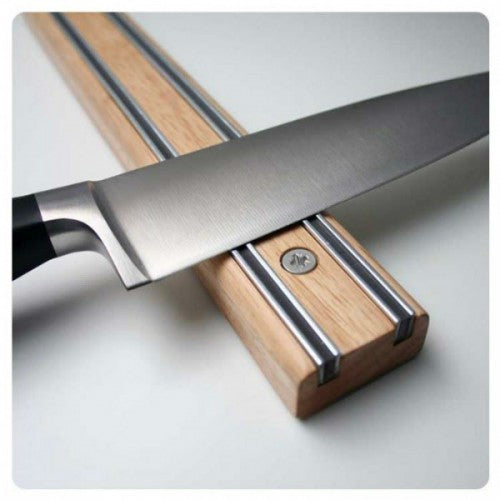 Bisbell Magnetic Knife Rack 300mm in wood, featuring dual strong magnets for secure knife storage and elegant kitchen organization.