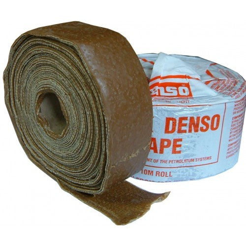 Denso Tape 100mm designed for corrosion prevention, waterproof sealing for pipes, valves, and cables in various environments.