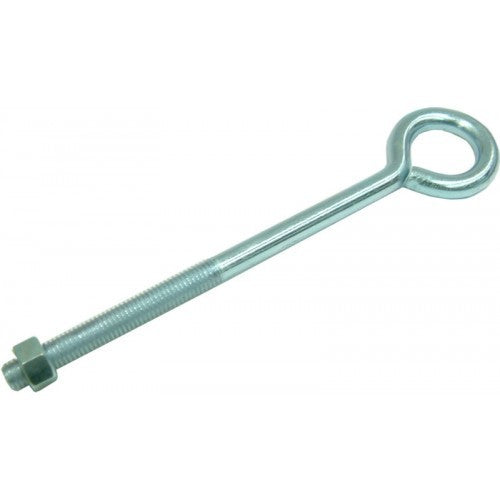 Zinc plated eye bolt with nut, 200mm length, 31mm inside eye, ideal for construction and DIY projects.