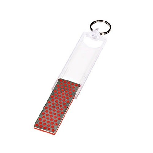 Compact Diamond Mini-Sharp Whetstone 'Fine' for portable, oil-free knife sharpening with durable construction and keychain attachment.