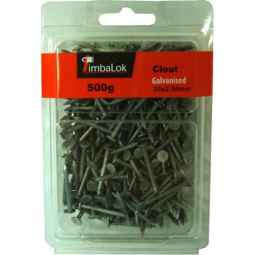 Galvanized plasterboard nails, 30mm x 2.5mm, 500g pack for strong, rust-resistant fastening in construction projects.