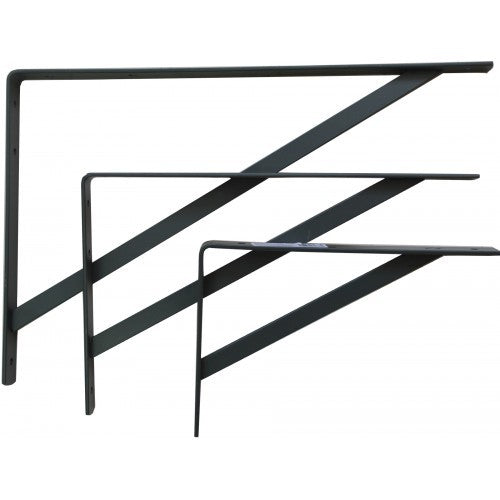 Heavy-duty grey steel brackets for shelving, 250x400mm, max load 165kg, with stylish electrostatic finish.