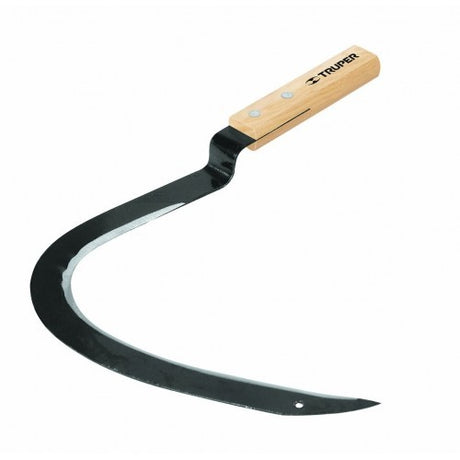 Reap Hook Truper GR-HO with wood handle and cranked blade for efficient gardening and precise cutting of crops and weeds.