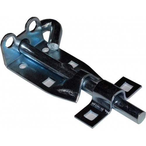 Galvanized 8-inch pad bolt for secure doors and gates, made of bright zinc-plated steel for durability and corrosion resistance.