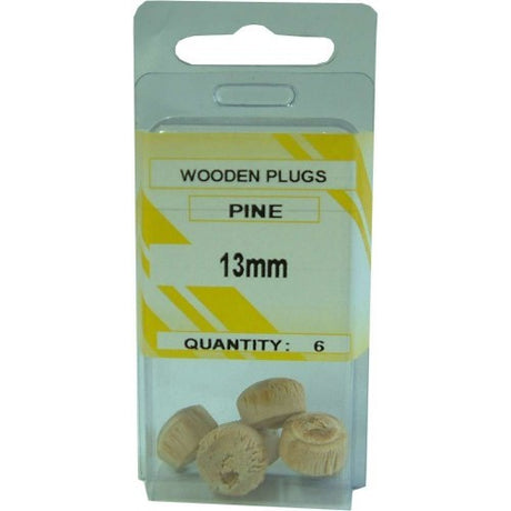 Pack of 6 pine wooden plug buttons, 11mm, ideal for covering screw holes in woodworking projects.