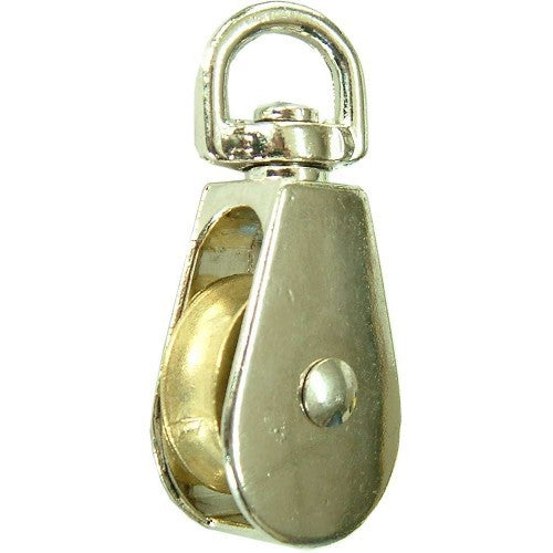 Galvanized 1/2 inch awning pulley with swivel design, ideal for lifting tarps and outdoor applications.