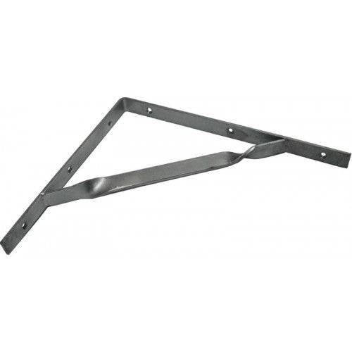 Heavy-duty galvanized steel shelf brackets with diagonal stay for stability, ideal for organized indoor and outdoor storage.