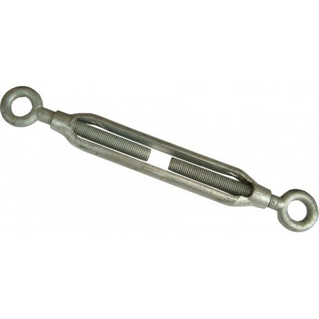 Galvanized turnbuckle with 3/8 inch size, featuring adjustable tension for secure outdoor and indoor applications.