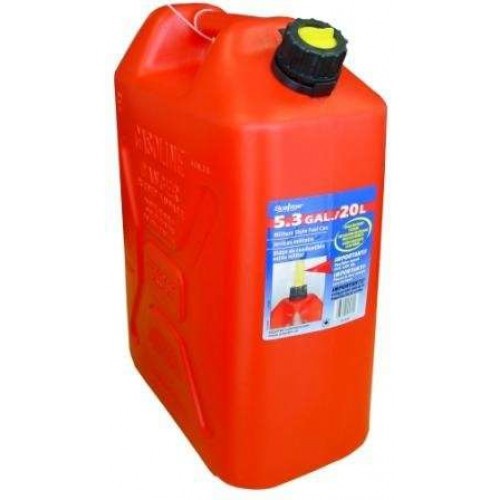 Tall petrol container with military design, 20L capacity, made from rugged, non-corrosive high-density polyethylene.