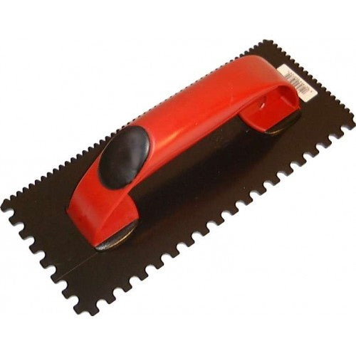 Xcel-Plastic Tiling Trowel with posigrip handle and half notched, half serrated edge for precise tile installation.