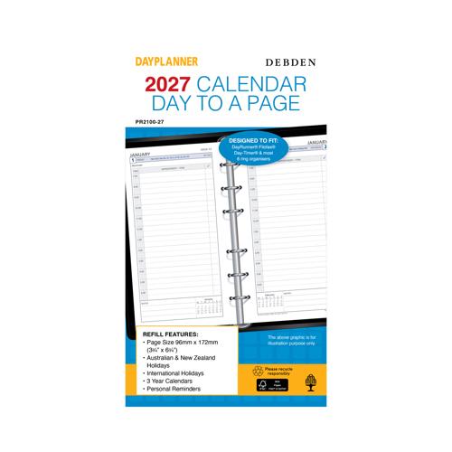 2027 Day to a Page Personal Organiser Refill - Debden Dayplanner