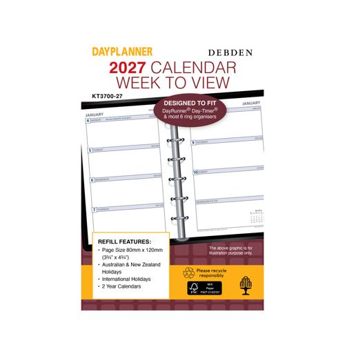 2027 Week to View Pocket Organiser Refill - Debden Dayplanner