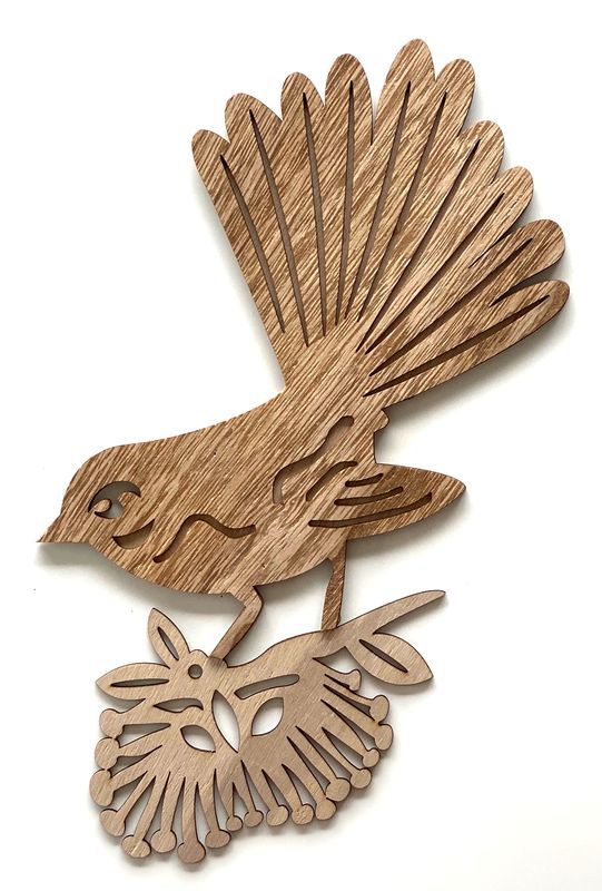 Wall Art - MDF Fantail on Pohutukawa 30cm