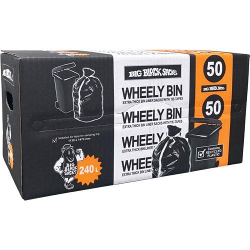 Big Black Sacks Wheely Bin Liner Bags 50 Pack 240L