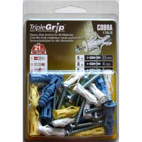 Cobra Universal Anchor Assortment For Plasterboard Or Solid Walls Pack of 20