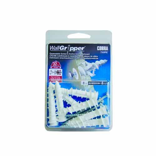 Cobra Nylon Hollow Wall Anchors 4mm Screw White Pack of 8