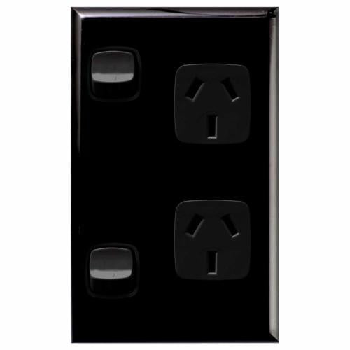 HPM Excel 2 Gang Vertical Powerpoint 240 Volt Black