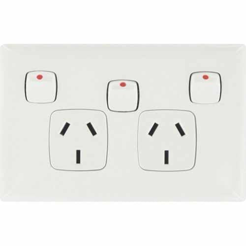 HPM Linea Double Powerpoint With Extra Switch 127mm X 82mm White