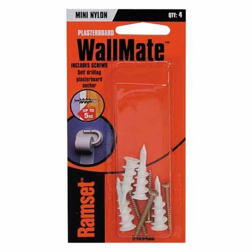 Ramset Wallmate Mini Nylon Anchors 6g X 15mm White Pack of 4