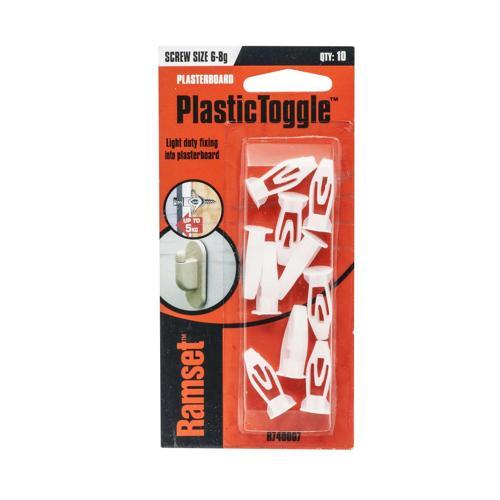 Ramset Plastic Toggles 6-8G X 40mm White Pack of 10