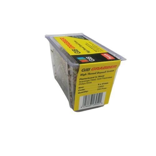 GIB Grabber High Thread Loose Plasterboard Screw 6g X 41mm Pack of 200 Gold