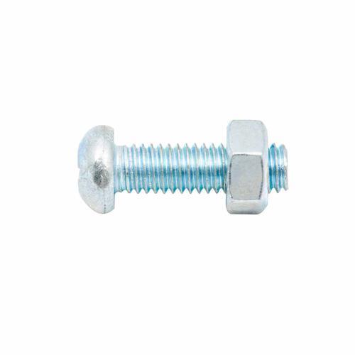 Zenith Round Head Bolt And Nut 6 X 20mm Zinc Plated Pack of 12