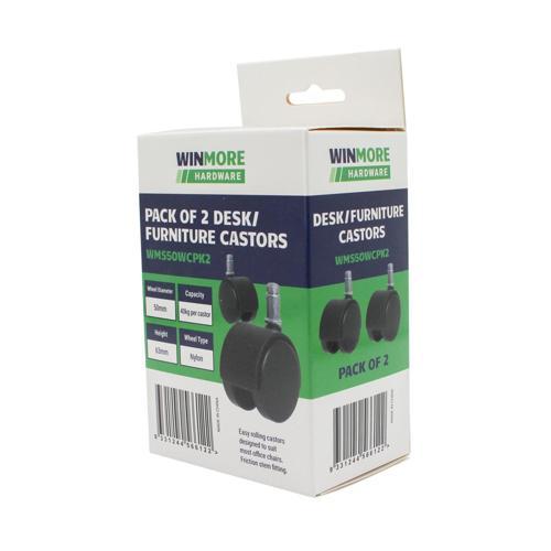 Winmore Hardware Twin Hood Friction Stem Castor With Socket 50mm Black Pack of 2