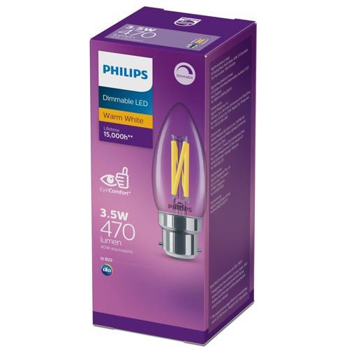 Philips LED Candle 3.5 Watt 470 Lumens Bayonet Cap Filament Clear