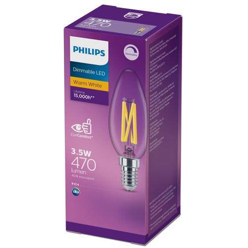 Philips LED Candle 3.5 Watt 470 Lumens Small Edison Scre Watt Filament Clear