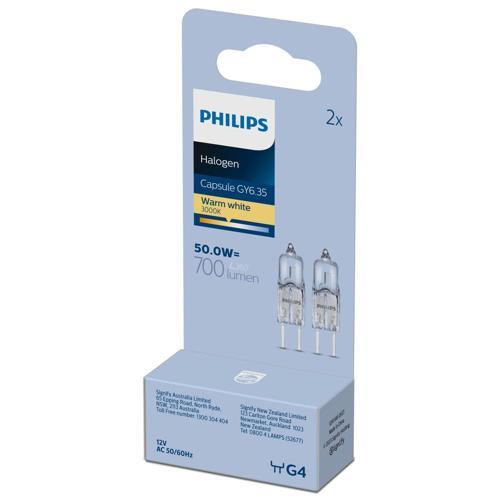 Philips Essential 50w GY6.35 12v Clear Halogen Capsule 2 Pack