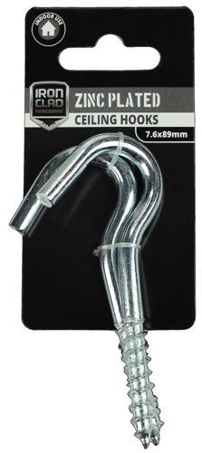 Iron Clad Ceiling Hook 7.6x89mm Zinc Plated Pack of 2