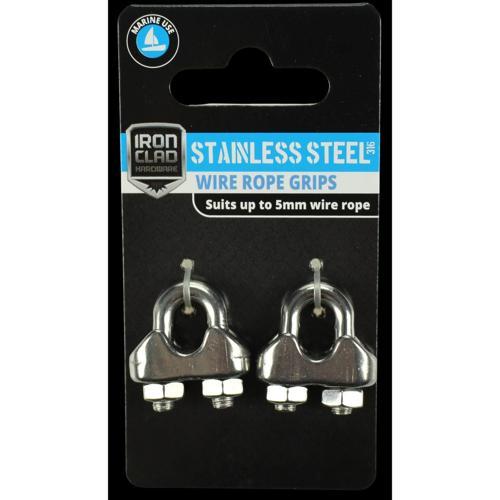Iron Clad Wire Rope Grip 5mm Stainless Steel 316 Pack of 2