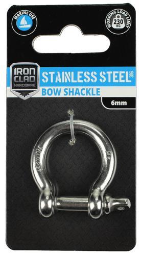 Iron Clad Bow Shackle 6mm Stainless Steel 316