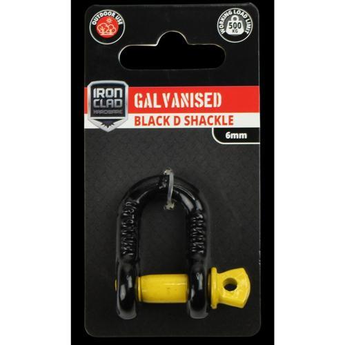 Iron Clad D Shackle 6mm Galvanised Black