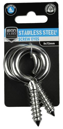 Iron Clad Screw Eyes 7.8x72mm Stainless Steel 316 Pack of 2