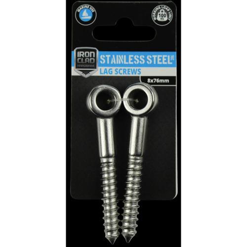 Iron Clad Lag Screws 8mm Stainless Steel 316 Pack of 2