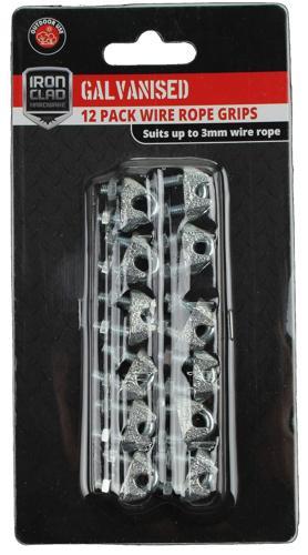 Iron Clad Wire Rope Grips 3mm Galvanised Pack of 12