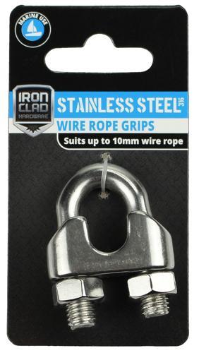 Iron Clad Wire Rope Grips 10mm Stainless Steel 316
