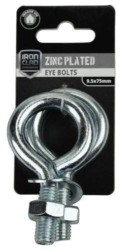 Iron Clad Eye Bolts 9.5x75mm Zinc Plated Pack of 2