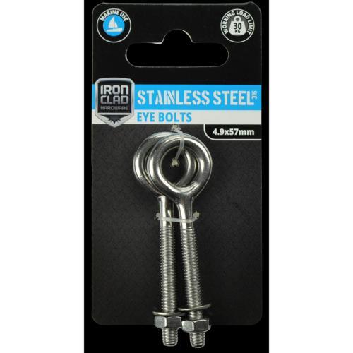Iron Clad Eye Bolts 4.9 X 57mm Stainless Steel 316 Pack of 2