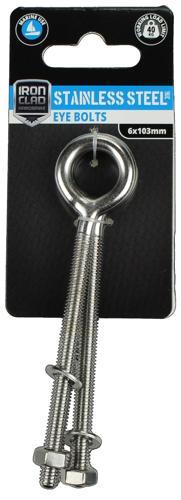 Iron Clad Eye Bolts 6x103mm Stainless Steel 316