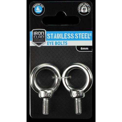 Iron Clad Eye Bolts 6mm Stainless Steel 316 Pack of 2